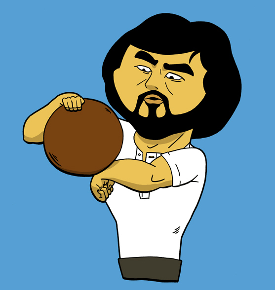 An illustration of Beardy training with a ball, based on the Kung Fu movie Knockabout.