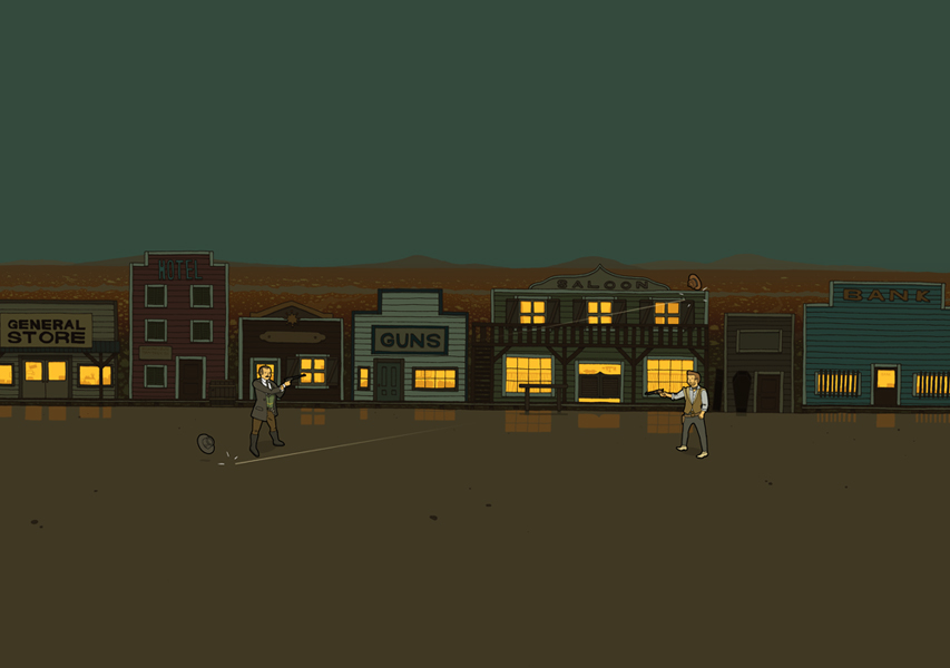 An illustration based on the movie For a Few Dollars More.
